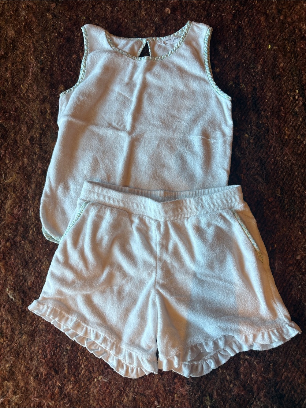 Girls' White Tank & Ruffle Hem terry cloth matching set